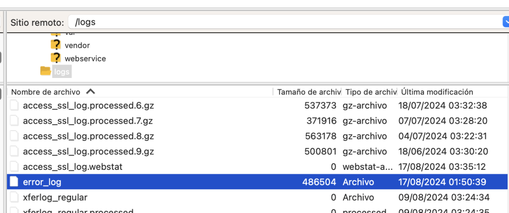 error log prestashop